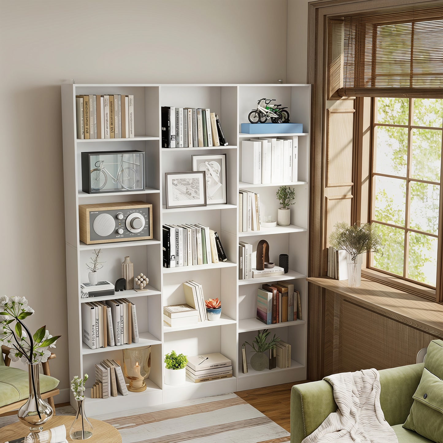 Bookcase Freestanding Open Storage Shelf with 17 Compartments