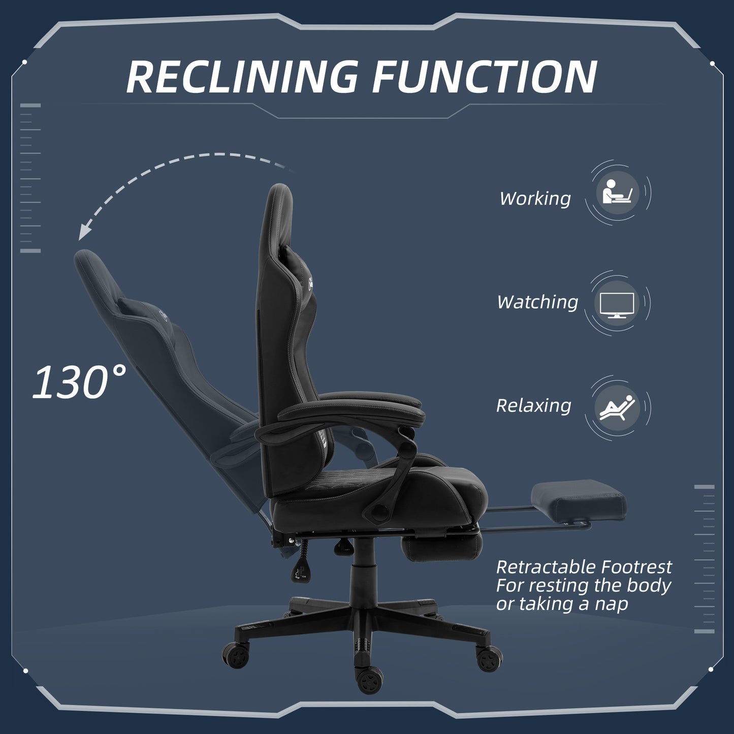 Racing Gaming Chair Faux Leather Gamer Recliner Home Office, Black