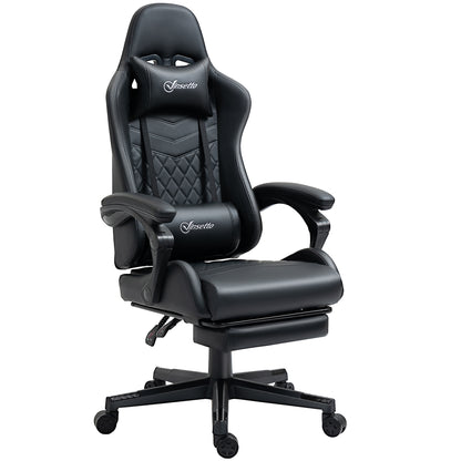 Racing Gaming Chair Faux Leather Gamer Recliner Home Office, Black