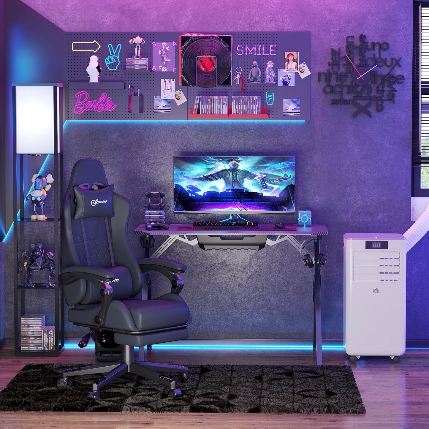 Racing Gaming Chair Faux Leather Gamer Recliner Home Office, Black
