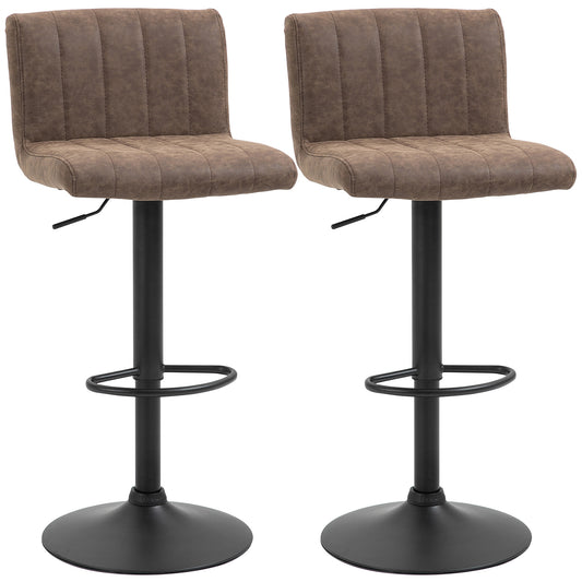 Barstools Set of 2 Adjustable Height Bar Chairs with Footrest, Brown