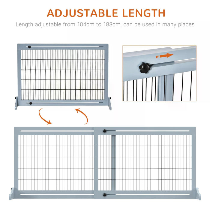 Adjustable Wooden Pet Gate, Freestanding Dog Barrier Fence with 3 Panels for Doorway, Hallway, 69H x 104-183H cm, Blue