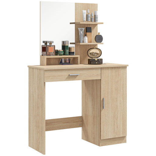 Vanity Table, Makeup Table with Mirror and Storage, Maple Wood-effect