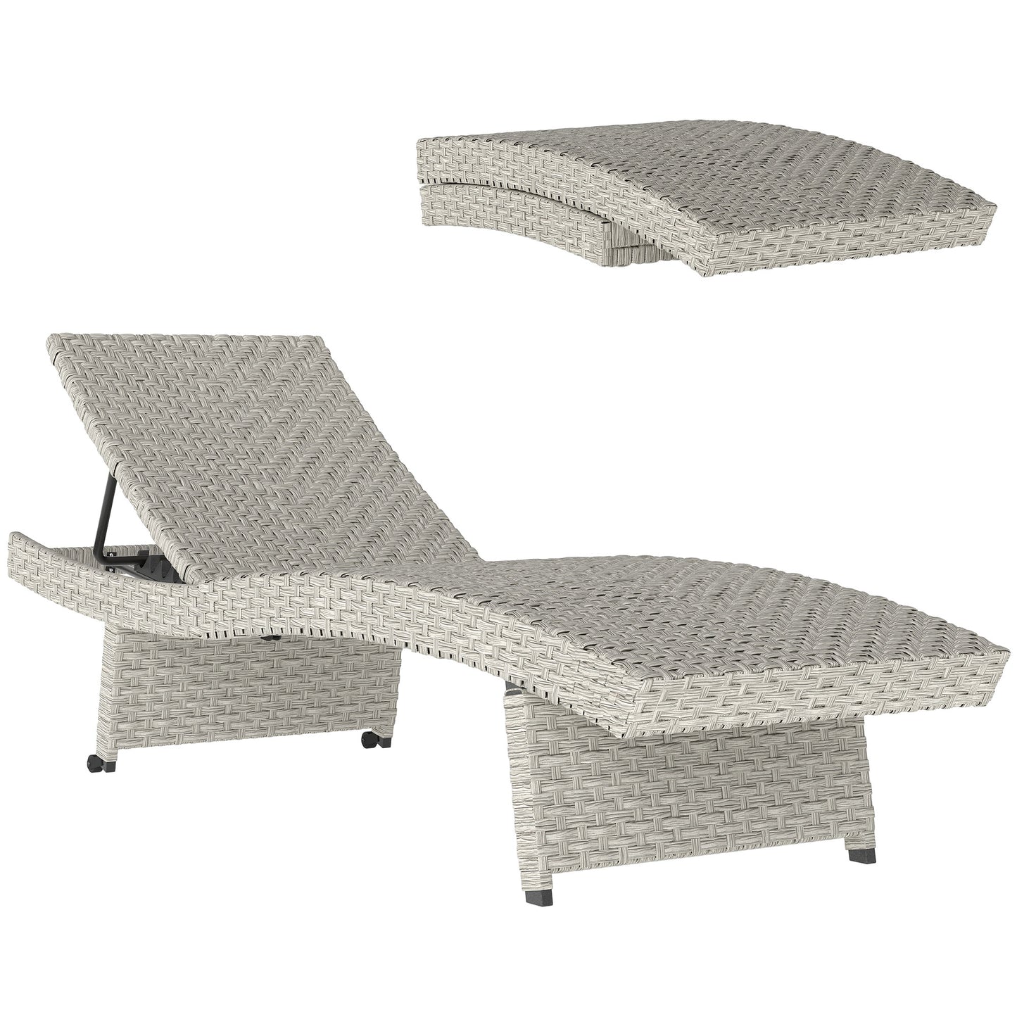 PE Rattan Sun Lounger with 4-Level Adjustable Backrest, Grey