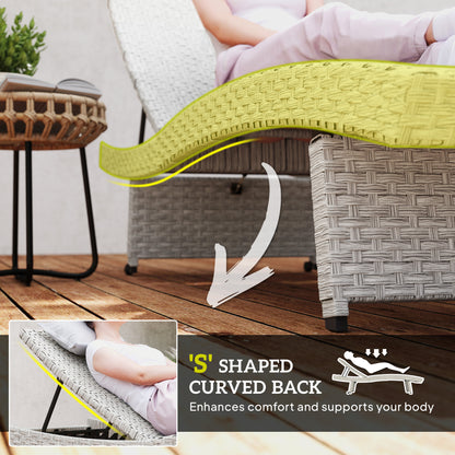 PE Rattan Sun Lounger with 4-Level Adjustable Backrest, Grey