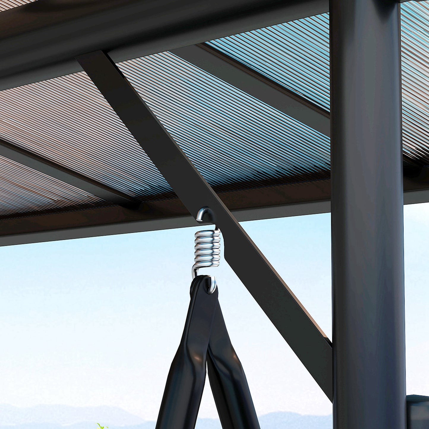 3 Seater Garden Swing Seat Bed, Convertible Swing Chair, Dark Grey