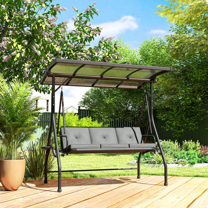 3 Seater Garden Swing Seat Bed, Convertible Swing Chair, Dark Grey