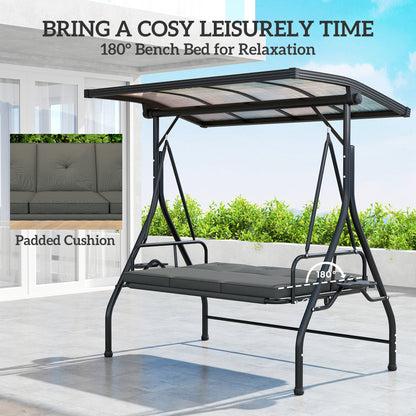3 Seater Garden Swing Seat Bed, Convertible Swing Chair, Dark Grey