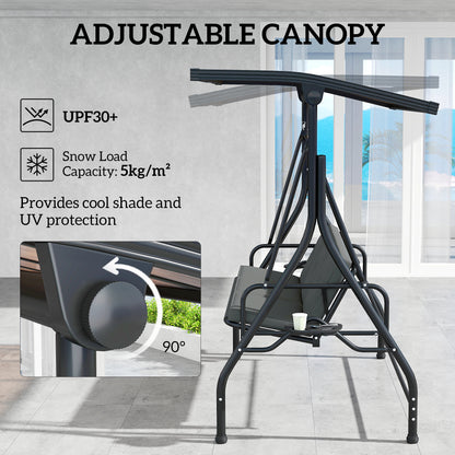 3 Seater Garden Swing Seat Bed, Convertible Swing Chair, Dark Grey