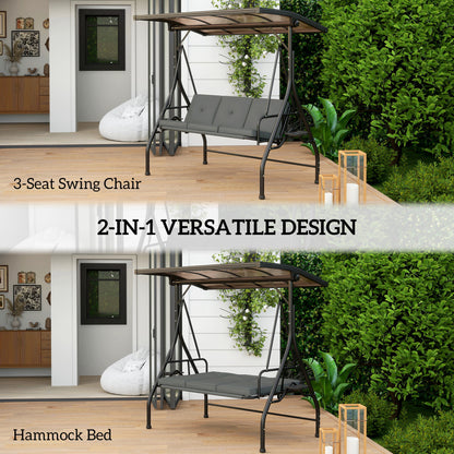 3 Seater Garden Swing Seat Bed, Convertible Swing Chair, Dark Grey