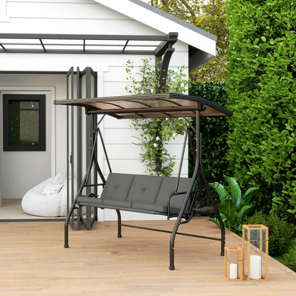 3 Seater Garden Swing Seat Bed, Convertible Swing Chair, Dark Grey