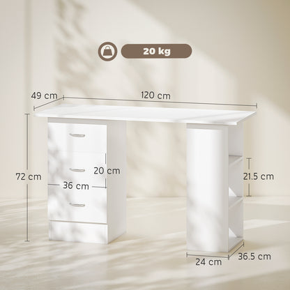 120cm Computer Desk PC Table Workstation w/ 3 Shelf & Drawers White