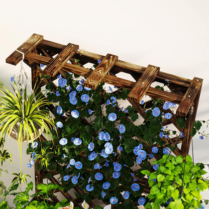 Wooden Planter with Trellis and Drainage Holes, Carbonised