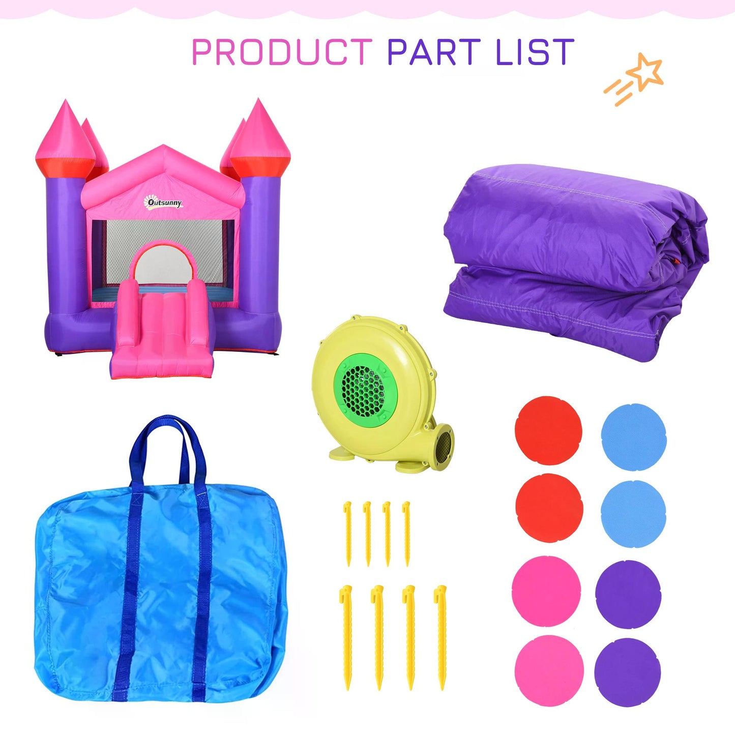 Kids Bounce Castle House Inflatable Trampoline Slide 2 in 1 with Inflator for Kids Age 3-12 Multi-color 3.5 x 2.5 x 2.7m