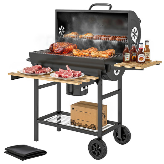 Charcoal Grill, Charcoal BBQ Grill with Foldable Shelves