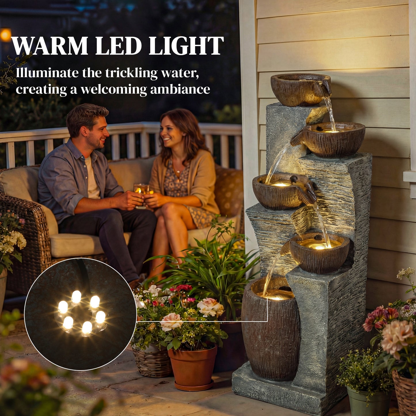 Outdoor Fountain, Resin Freestanding Garden Fountain