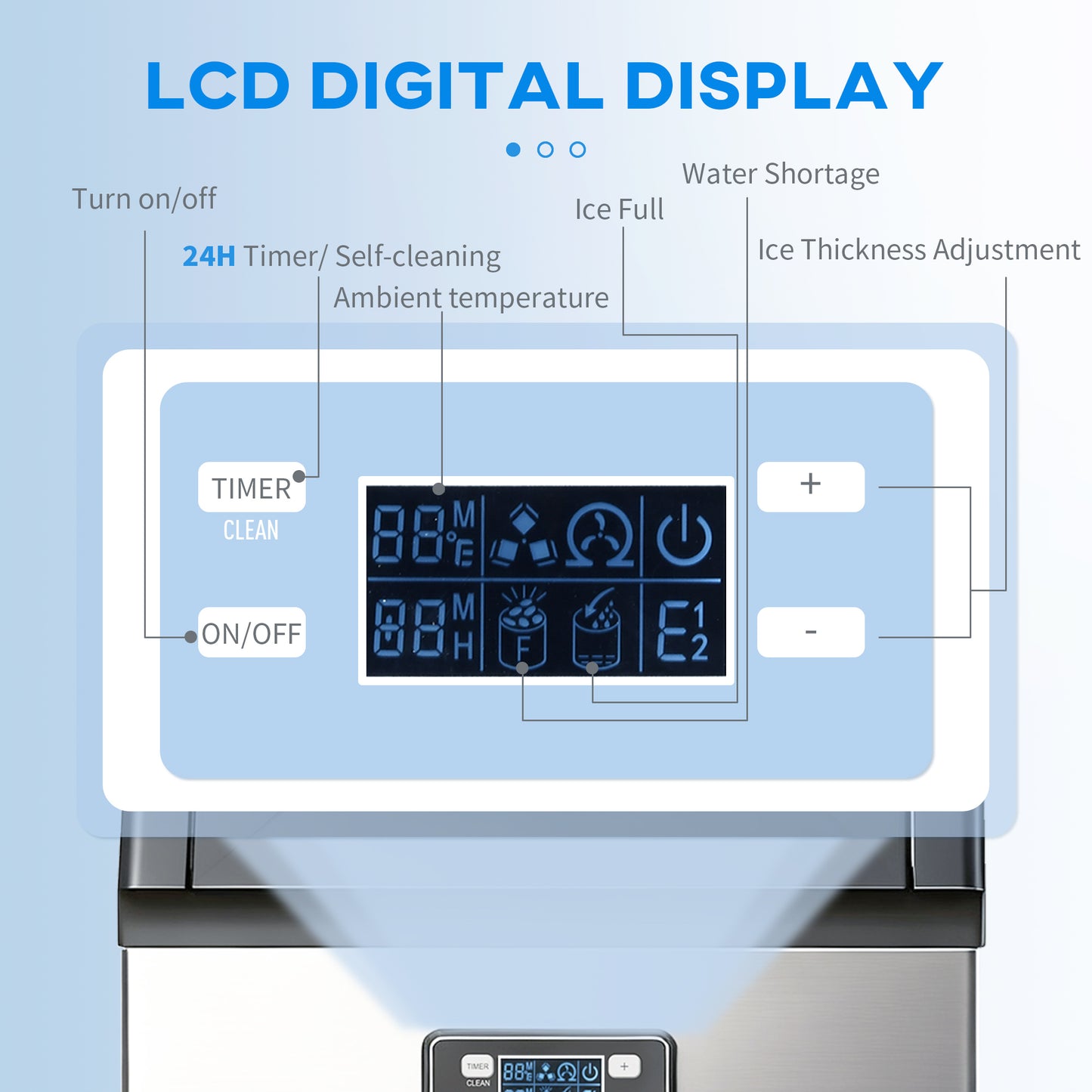 Freestanding Ice Machine with 45kg/24H Capacity, Commercial Ice Maker