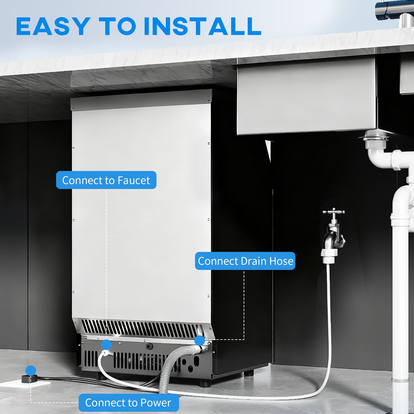 Freestanding Ice Machine with 45kg/24H Capacity, Commercial Ice Maker