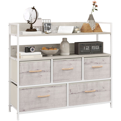 Bedroom Chest of Drawers 5 Drawer Dresser w/ Shelves, Natural