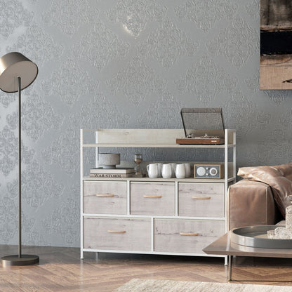 Bedroom Chest of Drawers 5 Drawer Dresser w/ Shelves, Natural