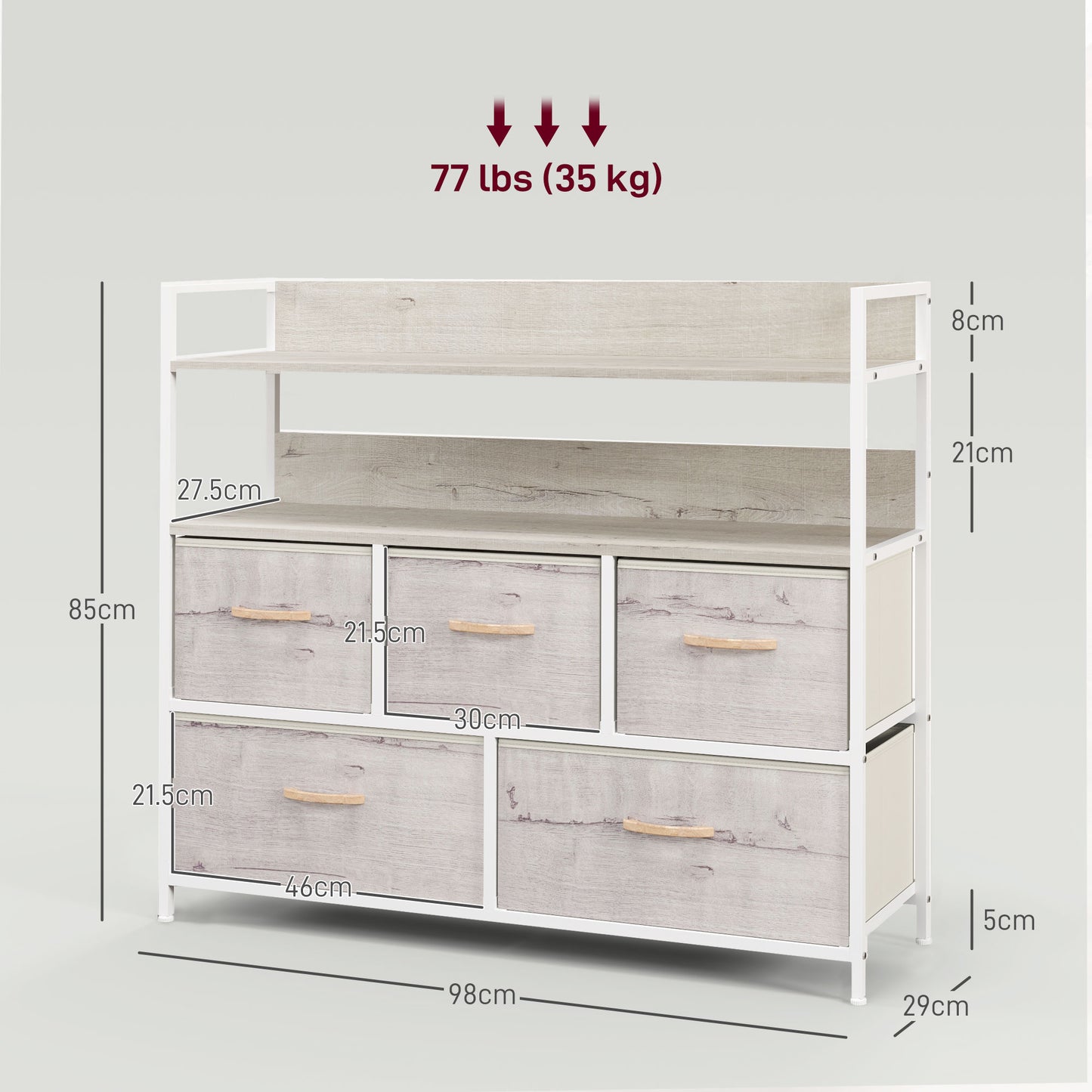 Bedroom Chest of Drawers 5 Drawer Dresser w/ Shelves, Natural