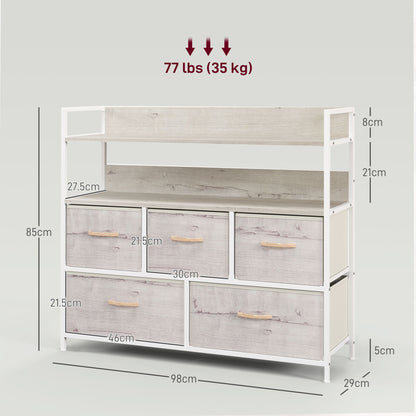 Bedroom Chest of Drawers 5 Drawer Dresser w/ Shelves, Natural