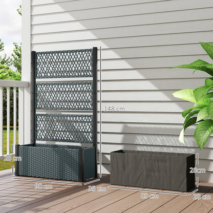 Garden Planter Box with Trellis, Rattan Raised Bed, Charcoal Grey