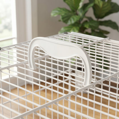 Foldable Bird Cages, Metal Parrot Cage with Wooden Perch, 2 Bowls and Top Handle for Cockatiels, Parakeets, Finches, 49 x 31 x 40 cm, White