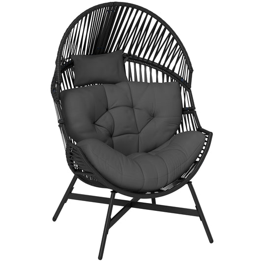 Standing Rattan Garden Egg Chair with Headrest, Charcoal Grey