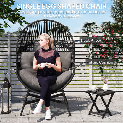 Standing Rattan Garden Egg Chair with Headrest, Charcoal Grey