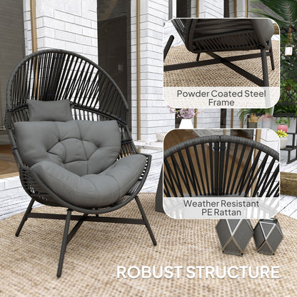 Standing Rattan Garden Egg Chair with Headrest, Charcoal Grey