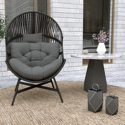 Standing Rattan Garden Egg Chair with Headrest, Charcoal Grey