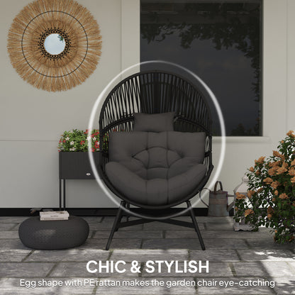 Standing Rattan Garden Egg Chair with Headrest, Charcoal Grey
