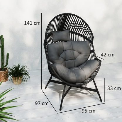 Standing Rattan Garden Egg Chair with Headrest, Charcoal Grey