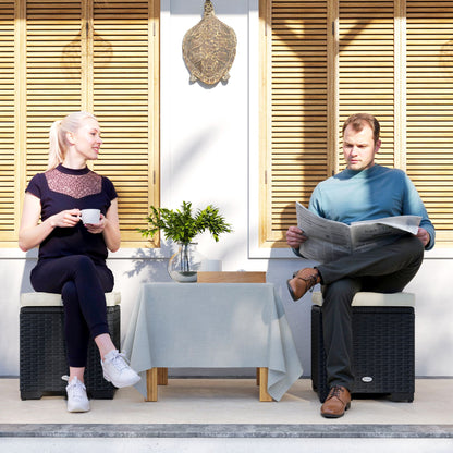 Set of 2 Rattan Footstool, Storage Ottoman w/ Cushions, Cream