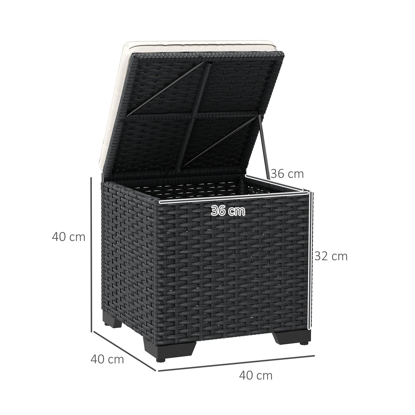 Set of 2 Rattan Footstool, Storage Ottoman w/ Cushions, Cream