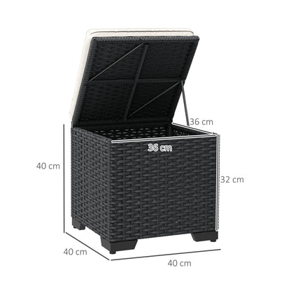 Set of 2 Rattan Footstool, Storage Ottoman w/ Cushions, Cream