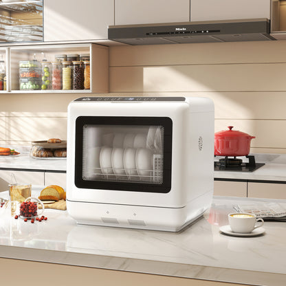 Countertop Dishwasher with Dual Water Supply and 6 Programs, White