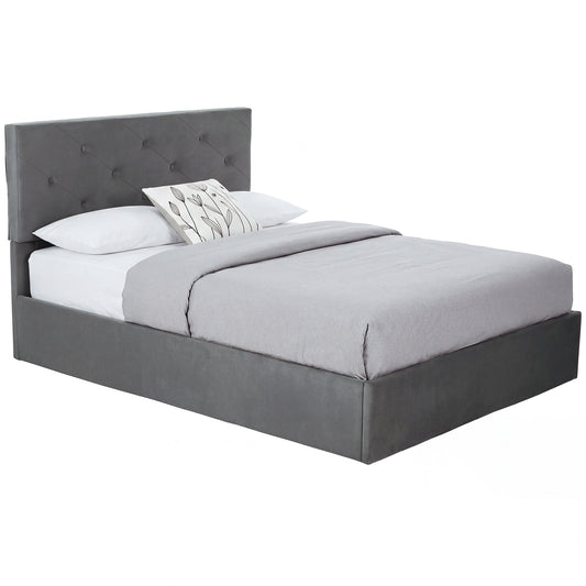 Double Bed Frame Gas Side Lift Under Bed Storage Dark Grey