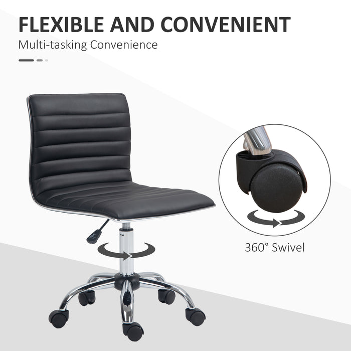 Adjustable Swivel Office Chair with Armless Mid-Back in PU Leather and Chrome Base - Black