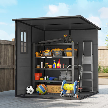 6 x 6 ft Plastic Garden Shed with Floor, Lockable Doors, Dark Grey