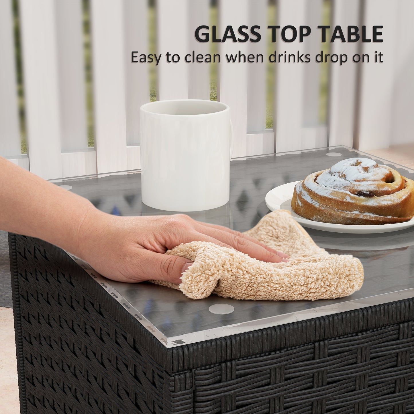 Rattan Bistro Set Balcony Furniture with Rocking Chairs, Black