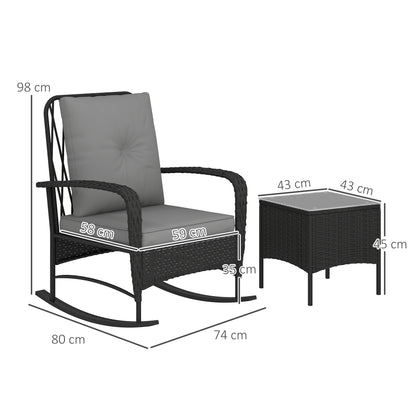 Rattan Bistro Set Balcony Furniture with Rocking Chairs, Black