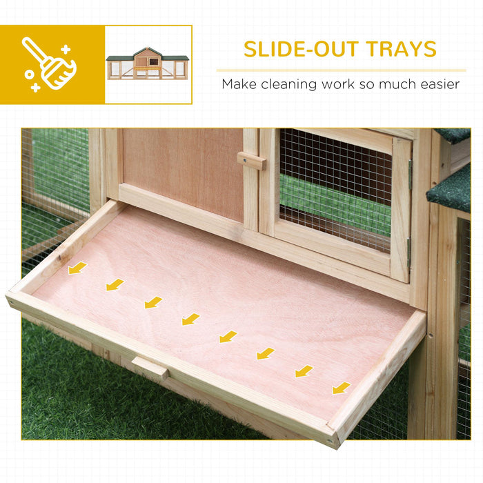 Deluxe Two-Storey Wooden Bunny Rabbit Hutch, Guinea Pig Hutch, w/ Ladder Outdoor Run Box Slide-out Tray 210 x 45.5 x 84.5 cm