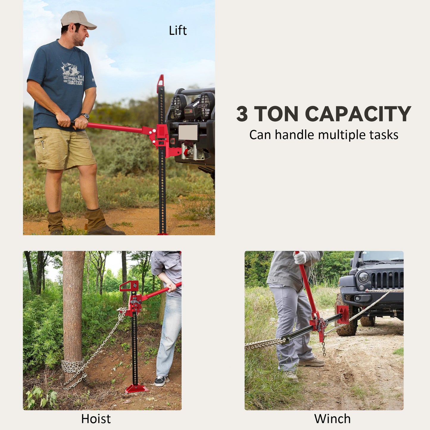 33" 3 Tonne High Lift Farm Jack for 4x4 Tractors Trucks, Red