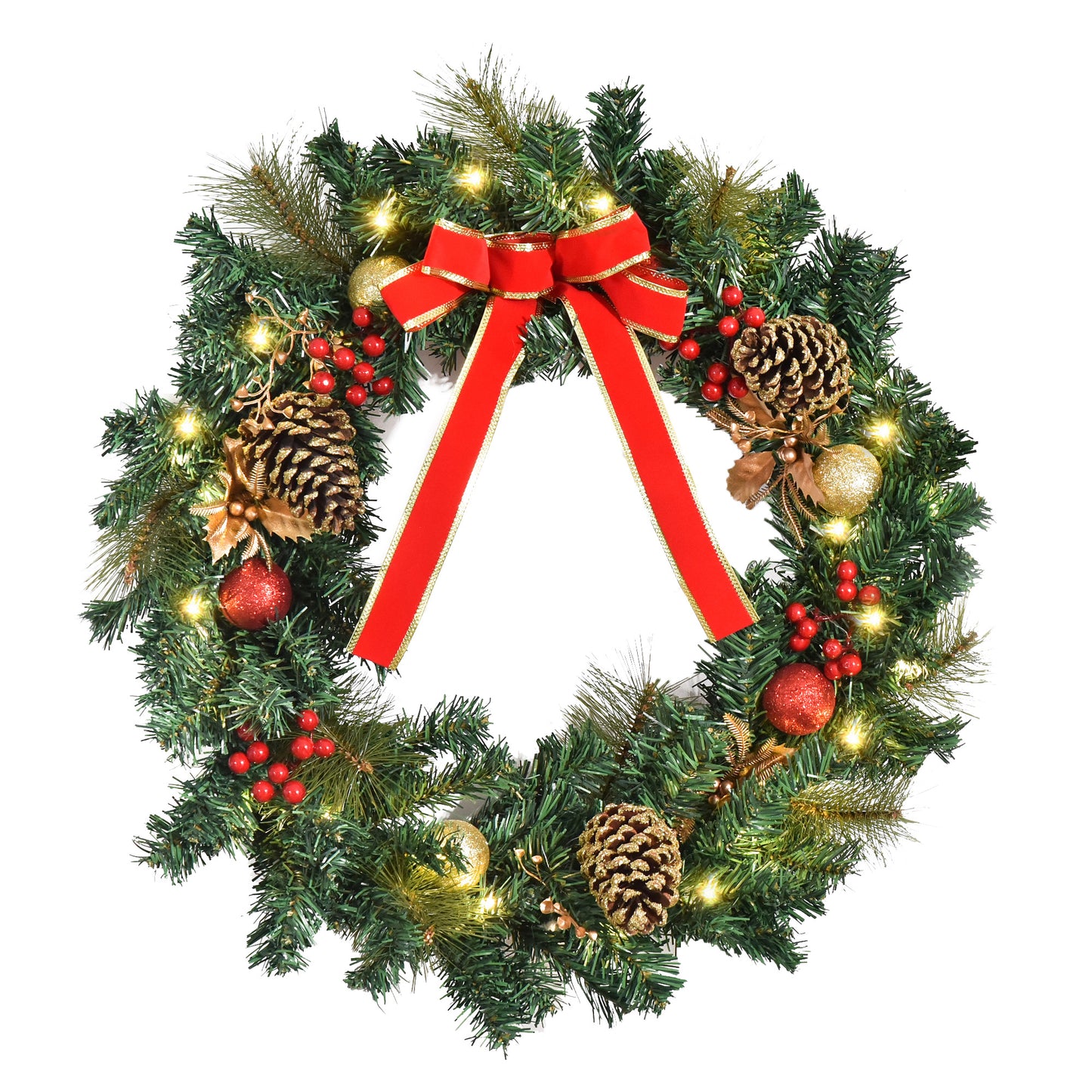 Pre-Lit Artificial Christmas Door Wreath Holly Garland Decor 20 LED