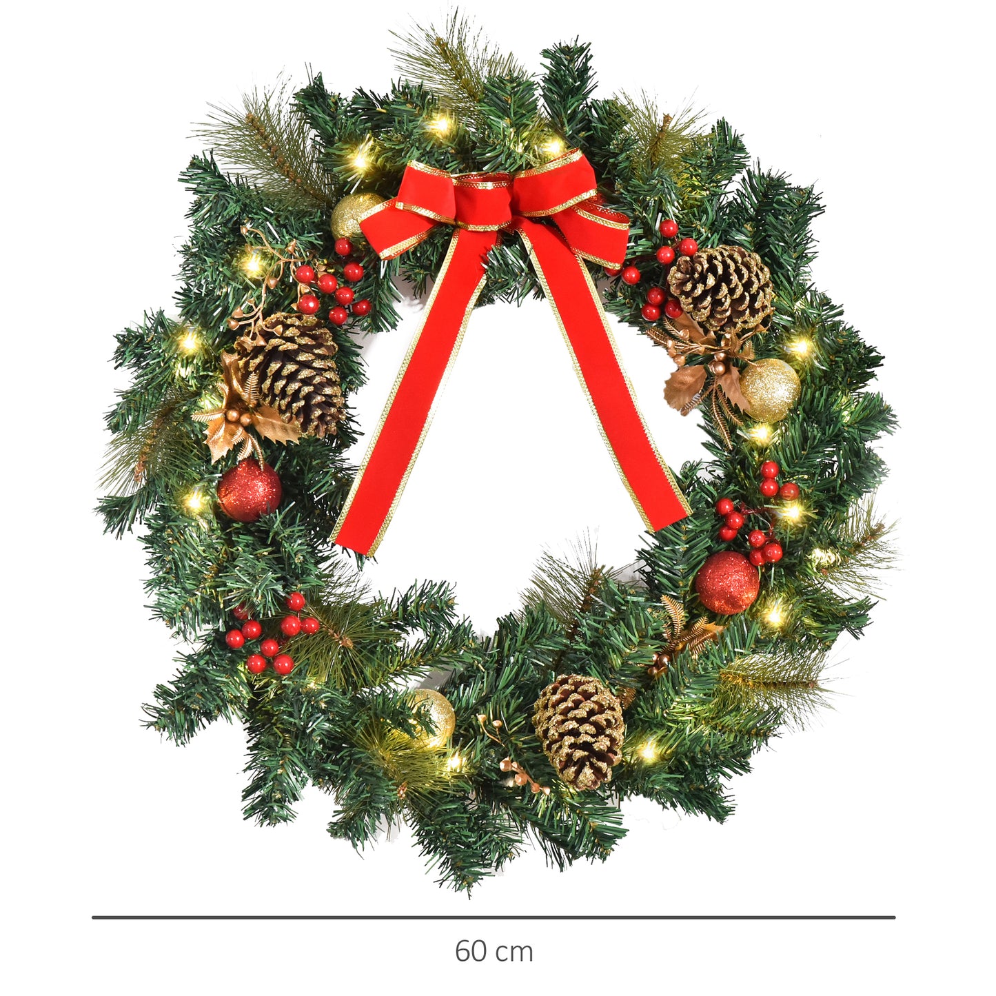 Pre-Lit Artificial Christmas Door Wreath Holly Garland Decor 20 LED