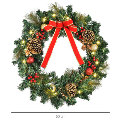 Pre-Lit Artificial Christmas Door Wreath Holly Garland Decor 20 LED