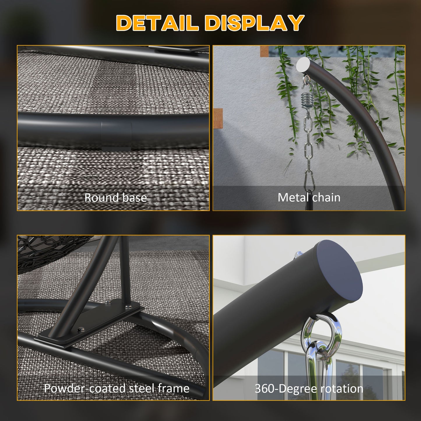 Hammock Chair Stand w/ Round Base, C Swing Stand Only, Black