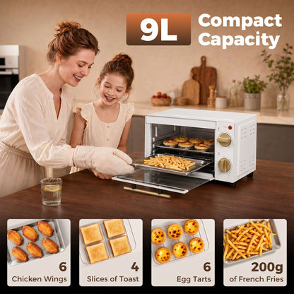 Mini Oven 9L Countertop Toaster Oven with Timer Control 750W White